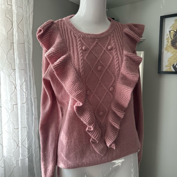 Adrienne Vittadini Pink Crew Neck Sweater with Ruffle Detail - Picture 9 of 10